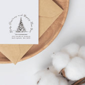 Handgetekende kerstdennenboom retouradres rubberstempel