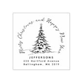 Handgetekende kerstdennenboom retouradres rubberstempel (Afrduk)