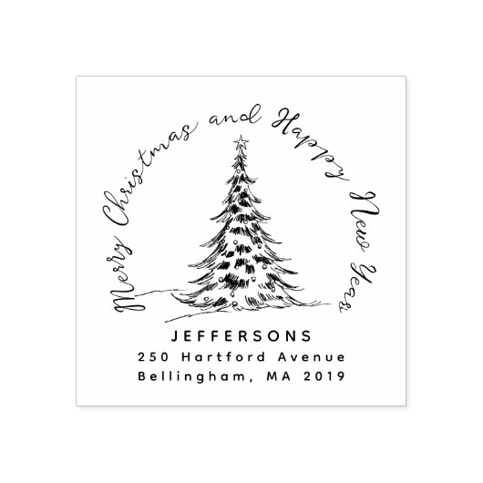 Handgetekende kerstdennenboom retouradres rubberstempel (Afrduk)