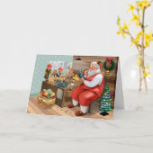 Handgetekende kerstman aan het werk kaart (Gele Bloem)