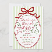 Handgetekende Kerstman Coquette Strik Kerstbrunch Kaart (Voorkant)