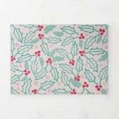 Handgetekende Kerstmis Holly Berries Red Green Whi Drieluik Wenskaart (Cover)