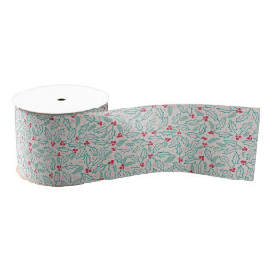 Handgetekende Kerstmis Holly Berries Red Green Whi Grosgrain Lint