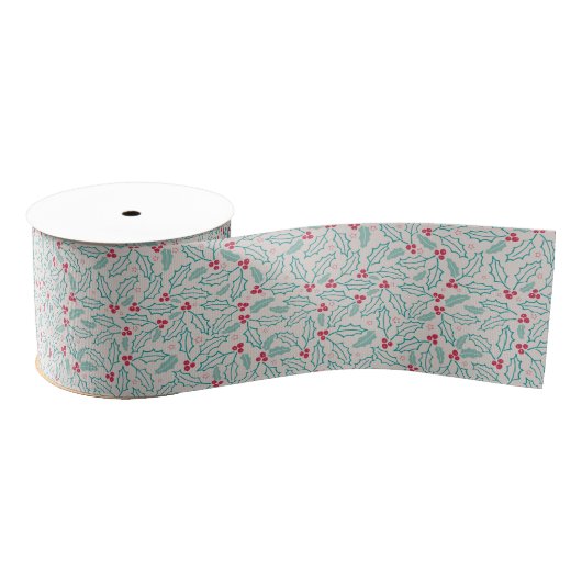 Handgetekende Kerstmis Holly Berries Red Green Whi Grosgrain Lint (Spoel)