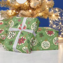 Handgetekende kerstornament-verpakkingspapierrol  