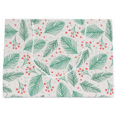 Handgetekende kerstpine Branches Green Red White Groot Cadeauzakje (Voorkant)