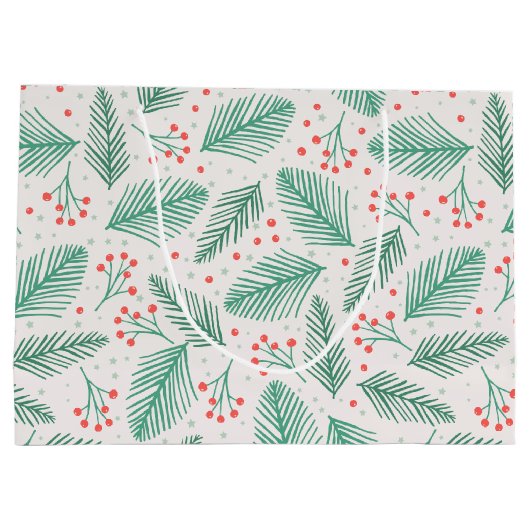 Handgetekende kerstpine Branches Green Red White Groot Cadeauzakje (Achterkant)