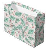 Handgetekende kerstpine Branches Green Red White Groot Cadeauzakje (Voorkant Gekanteld)