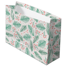 Handgetekende kerstpine Branches Green Red White Groot Cadeauzakje