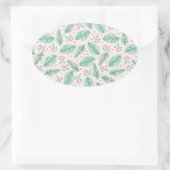Handgetekende kerstpine Branches Green Red White Ovale Sticker (Tas)