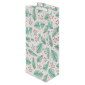 Handgetekende kerstpine Branches Green Red White Wijn Cadeautas (Achterkant Gekanteld)