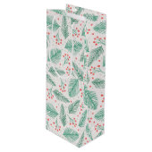 Handgetekende kerstpine Branches Green Red White Wijn Cadeautas (Voorkant Gekanteld)