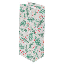 Handgetekende kerstpine Branches Green Red White Wijn Cadeautas