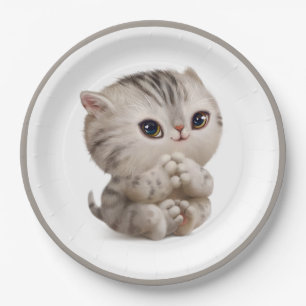 Handgetekende Kitten met Dank Je Typography Classi Papieren Bordje