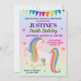 Handgetekende kleurrijke magische eenhoorn verjaar kaart
