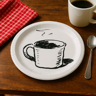 Handgetekende koffiemok schets minimalistisch papieren bordje