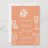 Handgetekende Koraal Romantische Whimsical Bruilof Save The Date (Achterkant)