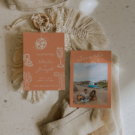 Handgetekende Koraal Romantische Whimsical Foto Br Save The Date