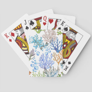 Handgetekende koralen: onderwater zee. pokerkaarten