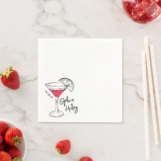 Handgetekende kosmopolitische cocktail servet (Insitu)