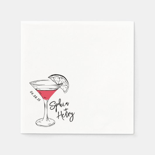 Handgetekende kosmopolitische cocktail servet (Voorkant)