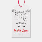 Handgetekende kousen Merry Little Baby shower Cadeaulabel (Voorkant)