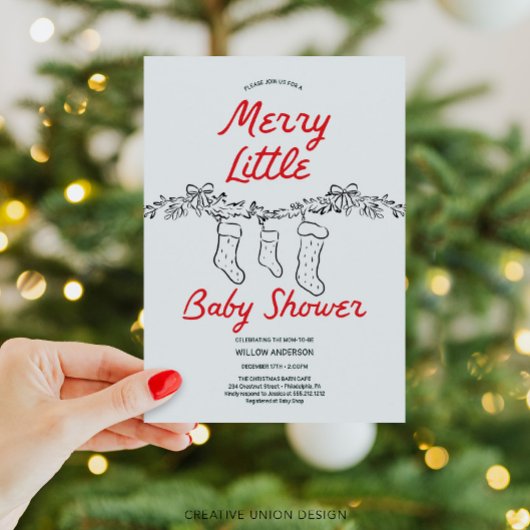 Handgetekende kousen Merry Little Baby shower Kaart