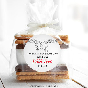 Handgetekende kousen Merry Little Baby shower Ronde Sticker