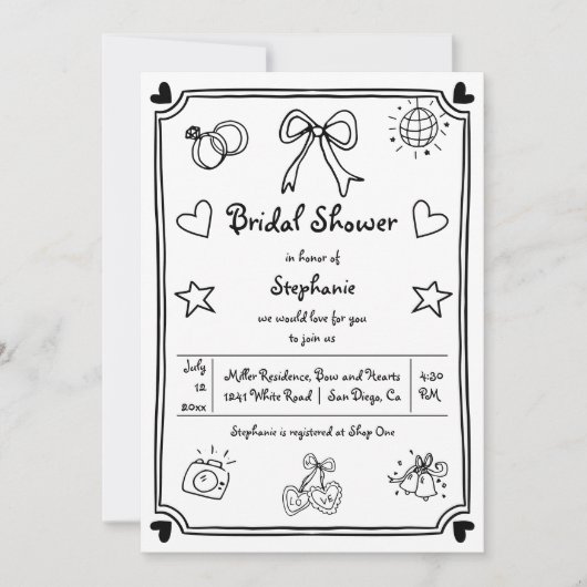 Handgetekende krabbel grillig vrijgezellenfeest kaart (Voorkant)