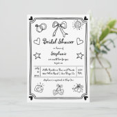 Handgetekende krabbel grillig vrijgezellenfeest kaart (Staand voorkant)