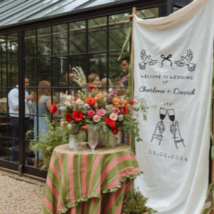 Handgetekende krabbel huwelijksbegroeting wandkleed