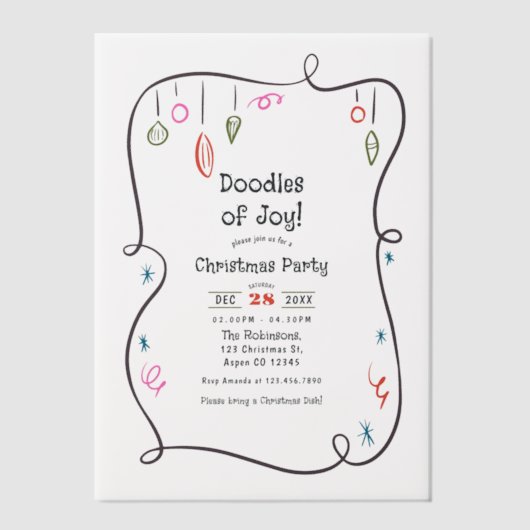 Handgetekende krabbel speels doodle kerstfeest vellum uitnodigingen (Voorkant)