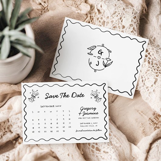 Handgetekende krabbelige handgeschreven kalender H Save The Date