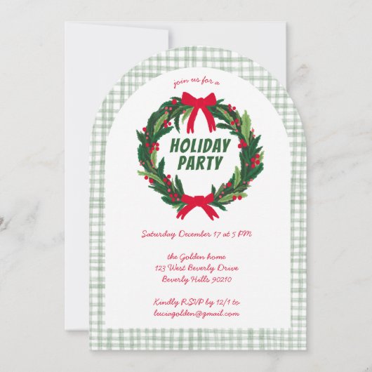 Handgetekende krans kerstfeest ARCH Gingham Kaart (Voorkant)