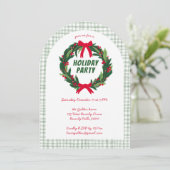 Handgetekende krans kerstfeest ARCH Gingham Kaart (Staand voorkant)