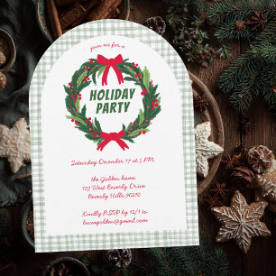 Handgetekende krans kerstfeest ARCH Gingham Kaart