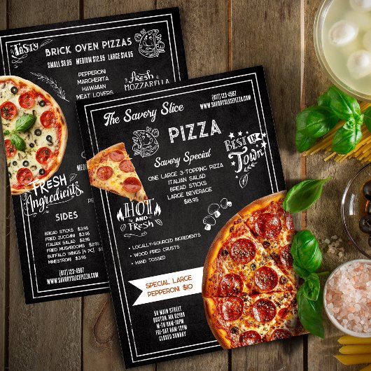 Handgetekende krijtbord Pizza Restaurant Menu
