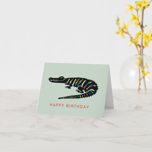Handgetekende KROKODIL - Natuur -Wildlife - Kaart (Gele Bloem)