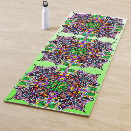 Handgetekende Kunst Dragonfly Mandala Paars Lime G Yogamat