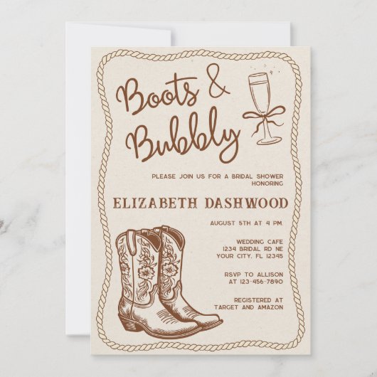 Handgetekende laarzen & bubbelig Western Vrijgezel Kaart (Voorkant)