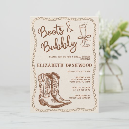 Handgetekende laarzen & bubbelig Western Vrijgezel Kaart (Staand voorkant)