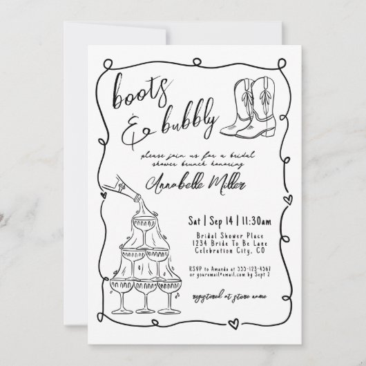 Handgetekende laarzen en bubbelig Vrijgezellenfees Kaart (Voorkant)