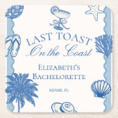 Handgetekende Laatste Toast aan de Kust Bacheloret Kartonnen Onderzetters (Voorkant)