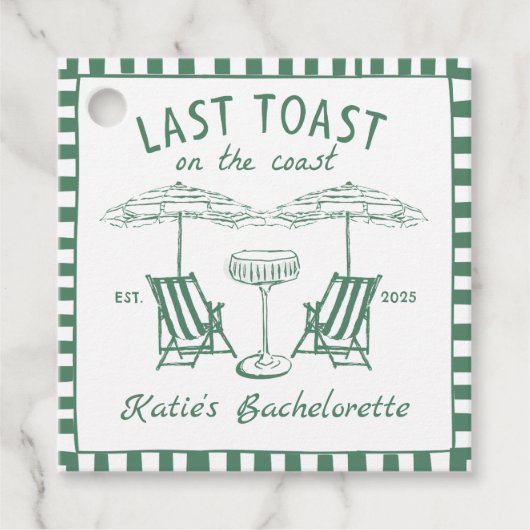 Handgetekende Laatste toast kust Groene Bacheloret Bedankjes Labels (Voorkant)