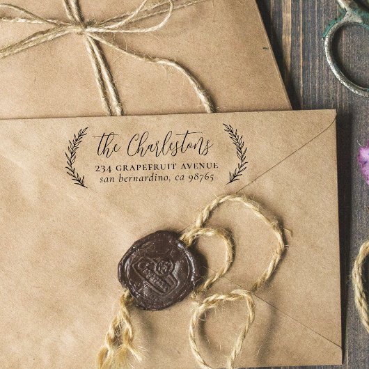 Handgetekende Leaves Calligraphy Family Return Add Rubberstempel