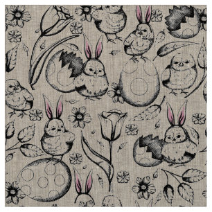 handgetekende lente & paaslinnen print stof