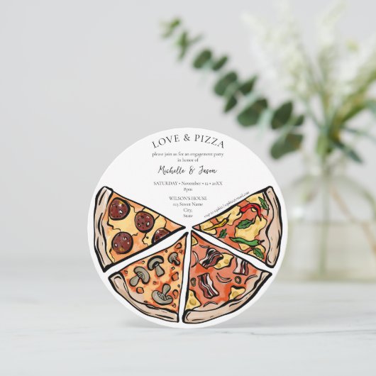 Handgetekende liefde en pizza Italiaans Verloving Kaart (Staand voorkant)