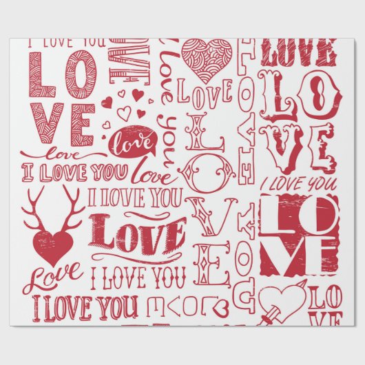 handgetekende liefdesdoodles  cadeaupapier (Vlak)