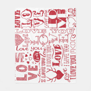 Handgetekende liefdesdoodles, charmant patroon. fleece deken