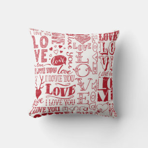 Handgetekende liefdesdoodles, charmant patroon. kussen